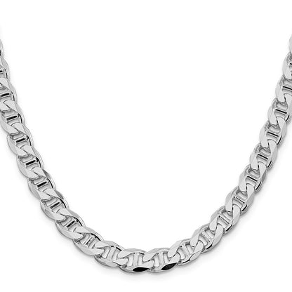 Sterling Silver Rhodium-plated 8.25mm D/C Flat Anchor Curb 24 Inch Chain