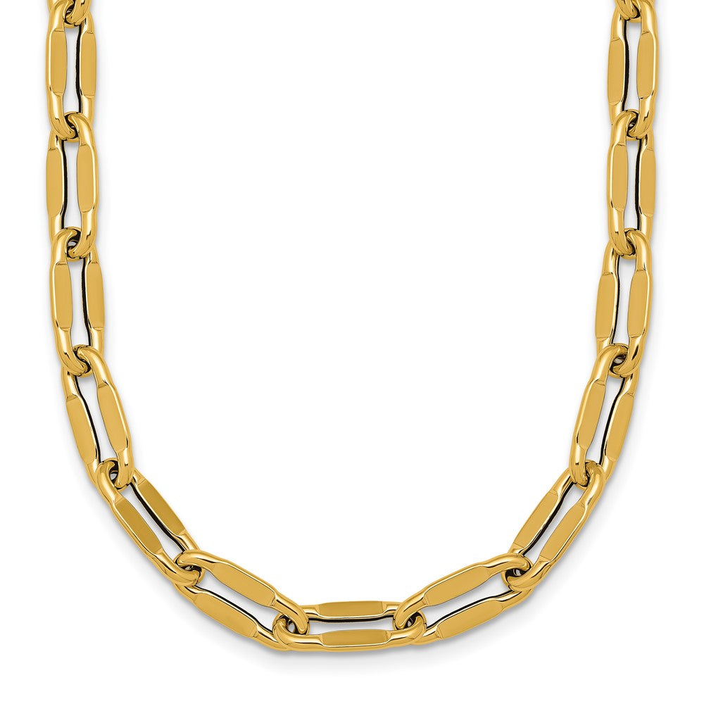 14K Yellow Gold Polished 5.5mm Flattened Oval Cable Fancy Link 18 Inch Necklace