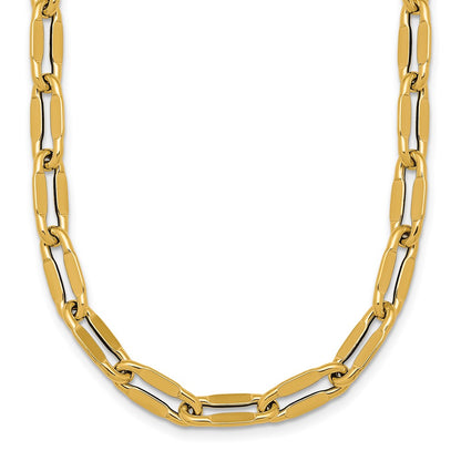 14K Yellow Gold Polished 5.5mm Flattened Oval Cable Fancy Link 18 Inch Necklace