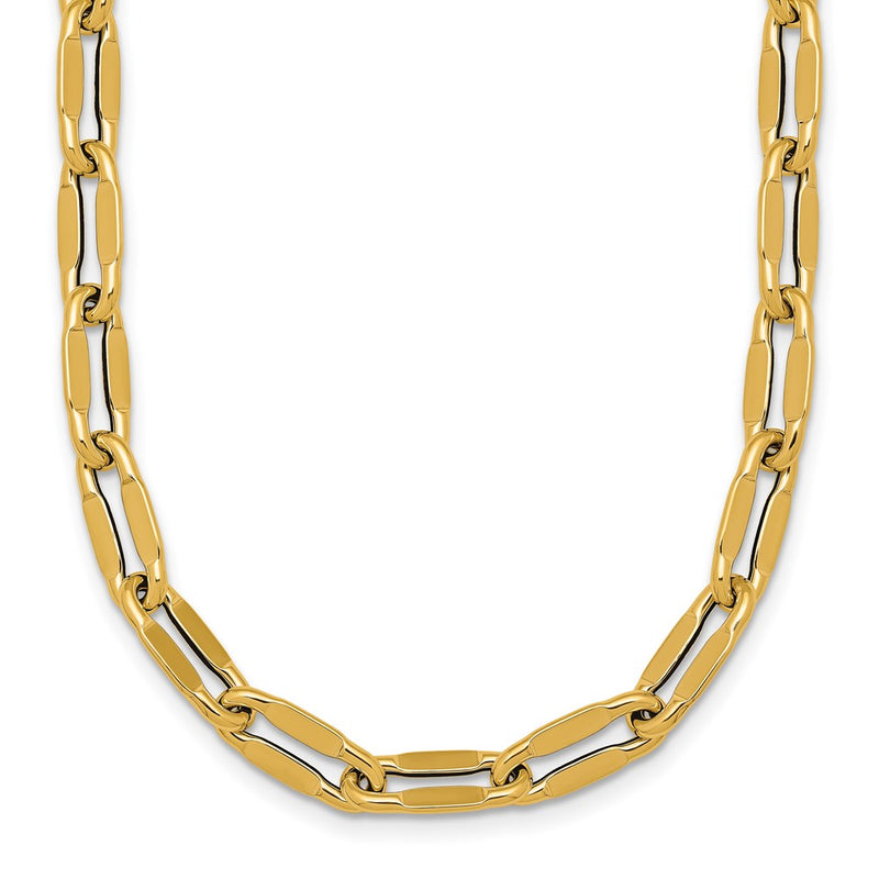 14K Yellow Gold Polished 5.5mm Flattened Oval Cable Fancy Link 18 Inch Necklace