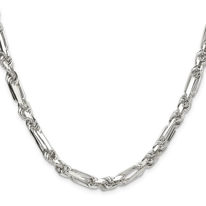 Sterling Silver 6mm D/C Figarope 26 Inch Chain