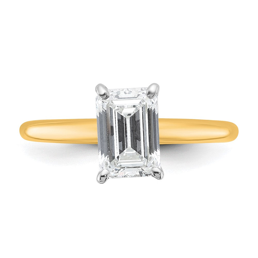 14K Two-Tone Gold Two-tone 1 1/2 carat Lab Grown Diamond VS+ F+ Emerald Solitaire Complete Engagement Ring