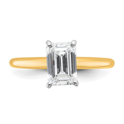 14K Two-Tone Gold Two-tone 1 1/2 carat Lab Grown Diamond VS+ F+ Emerald Solitaire Complete Engagement Ring