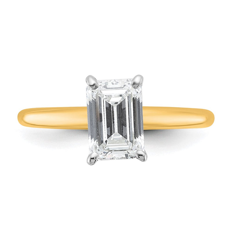 14K Two-Tone Gold Two-tone 1 1/2 carat Lab Grown Diamond VS+ F+ Emerald Solitaire Complete Engagement Ring