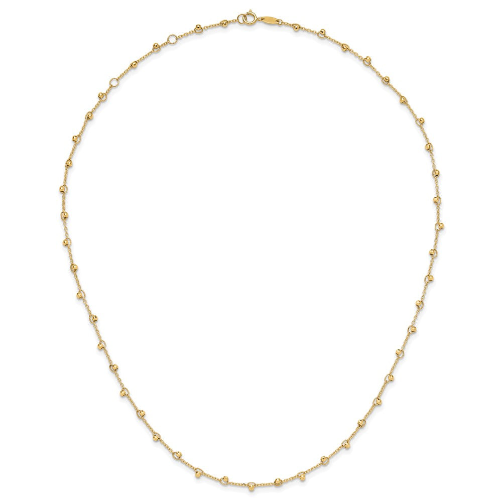 14K Yellow Gold Polished and Diamond-cut Beaded 16 Inch Necklace Plus 2 Inch Extender