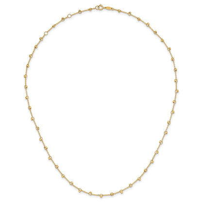 14K Yellow Gold Polished and Diamond-cut Beaded 16 Inch Necklace Plus 2 Inch Extender