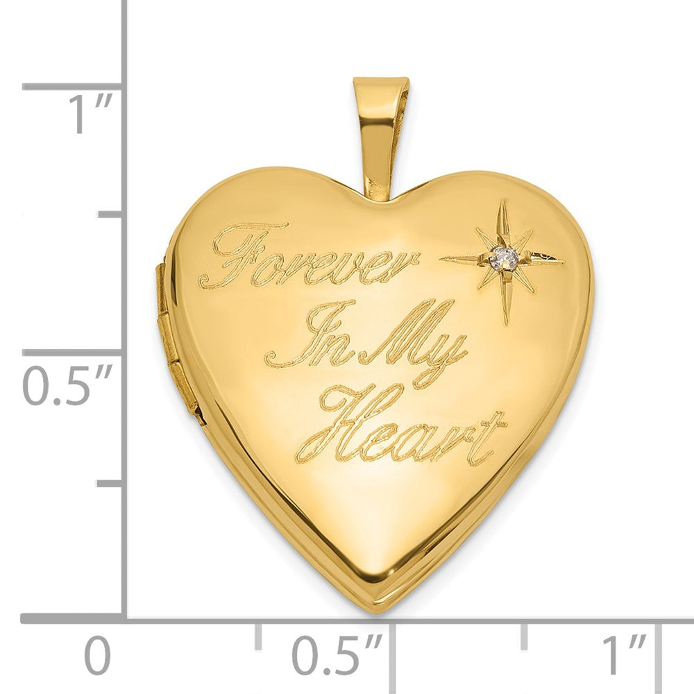 14K Yellow Gold Polished Diamond FOREVER IN MY HEART Script 20mm Heart Locket