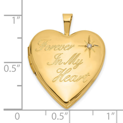 14K Yellow Gold Polished Diamond FOREVER IN MY HEART Script 20mm Heart Locket