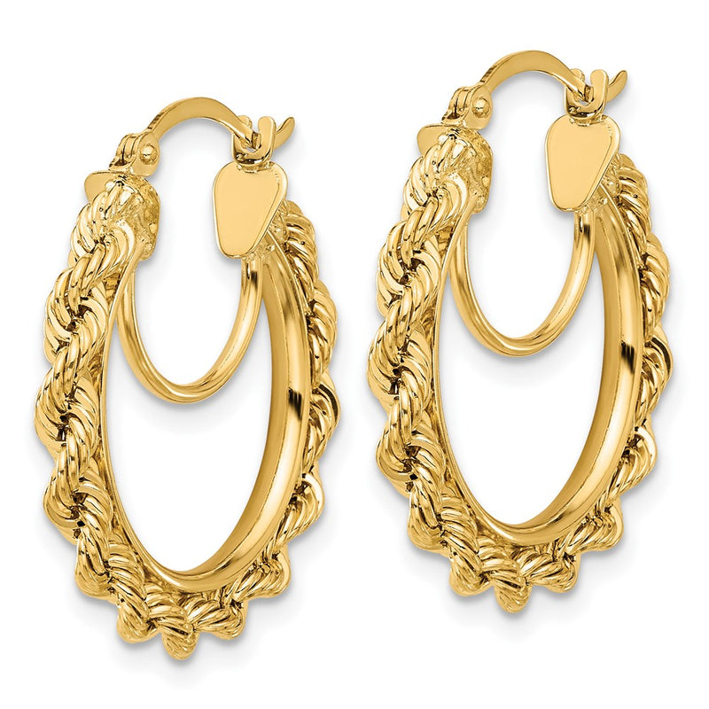 14K Yellow Gold Polished and D/C Rope 2.95mm Hoop Earrings