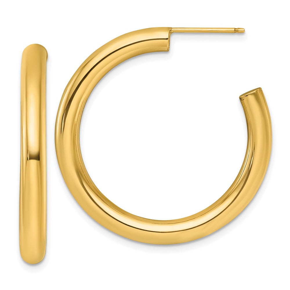 14K Yellow Gold Polished 4.0 x 35mm Tube C-Hoop Post Earrings