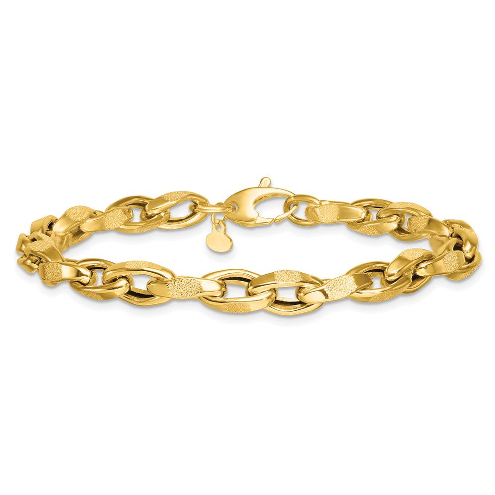 14K Yellow Gold Polished Fancy Textured Oval Twisted Open Link Chain Bracelet