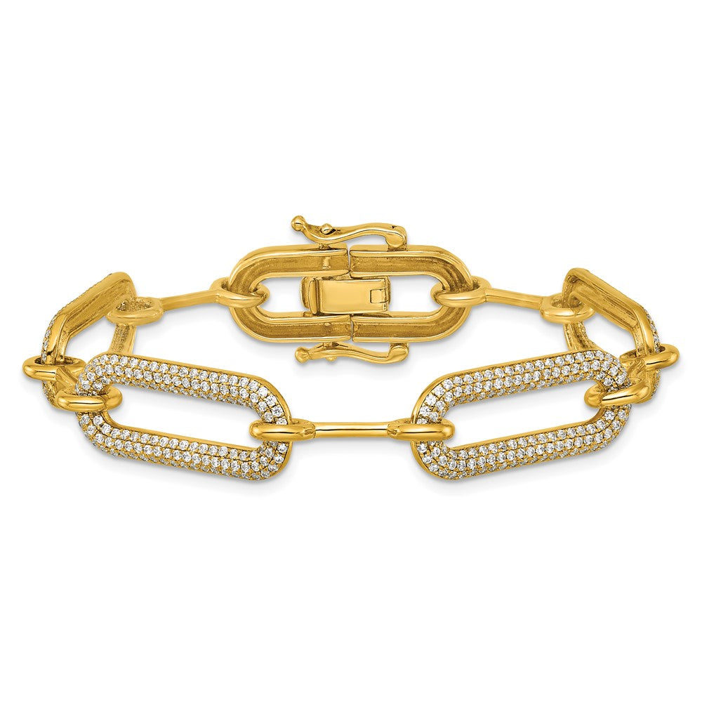 14K Yellow Gold Polished Complete 3.25 carat Diamond Paperclip Link 7 Inch Bracelet