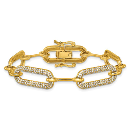 14K Yellow Gold Polished Complete 3.25 carat Diamond Paperclip Link 7 Inch Bracelet