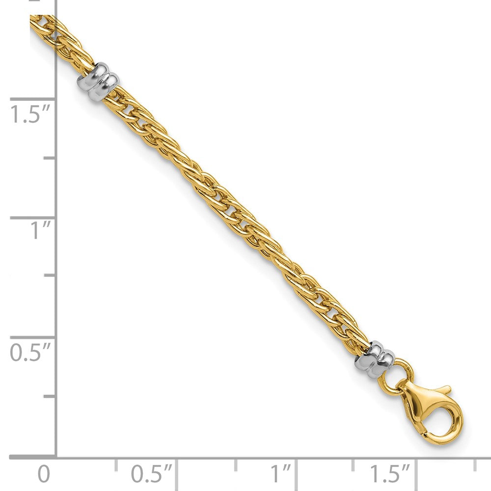 14K Two-Tone Gold Two-tone Polished 3.6mm Fancy Beaded 5-Station 7.5 Inch Bracelet