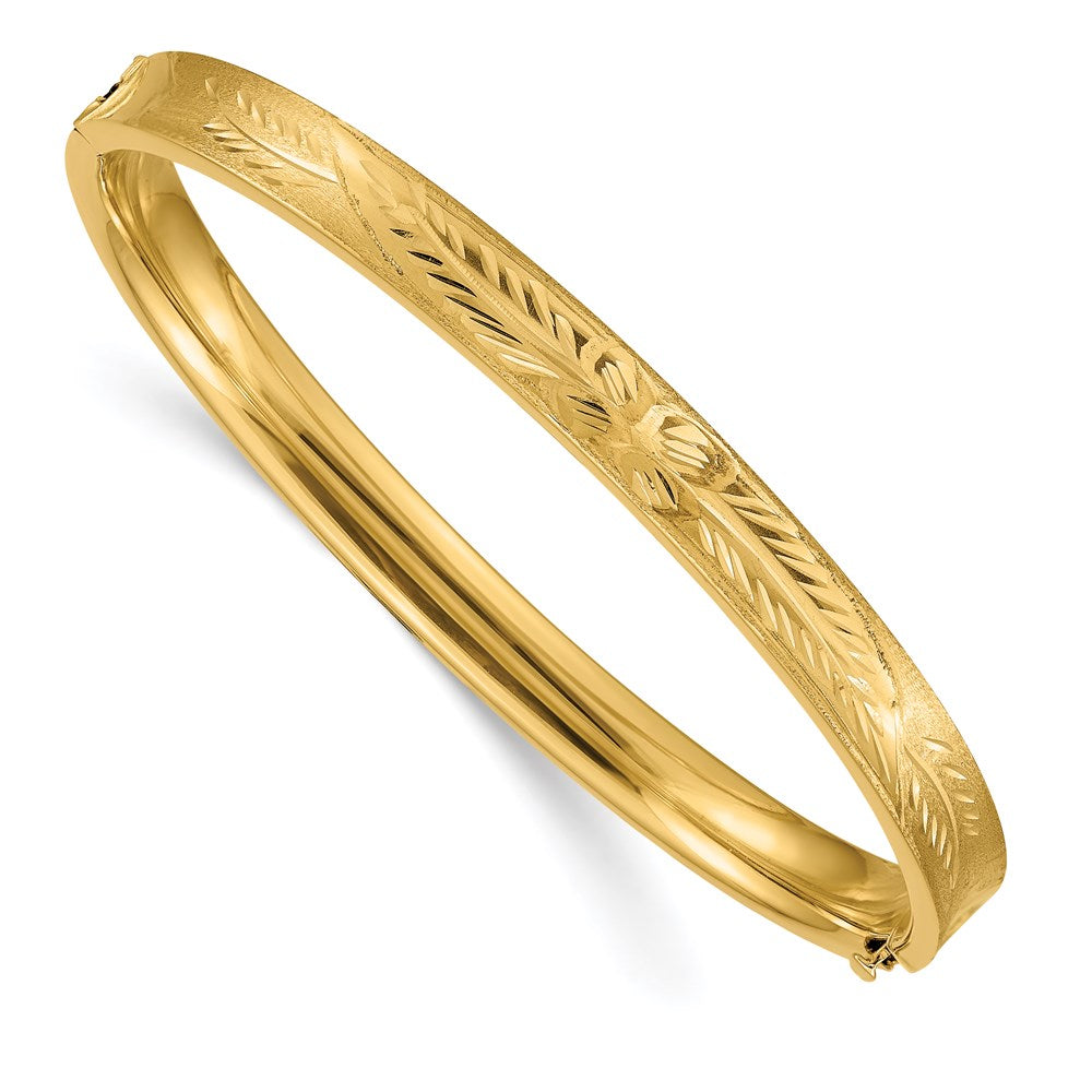 14K Yellow Gold 4/16 Oversize Diamond-cut Concave 6.00mm Hinged Oval Bangle Bracelet