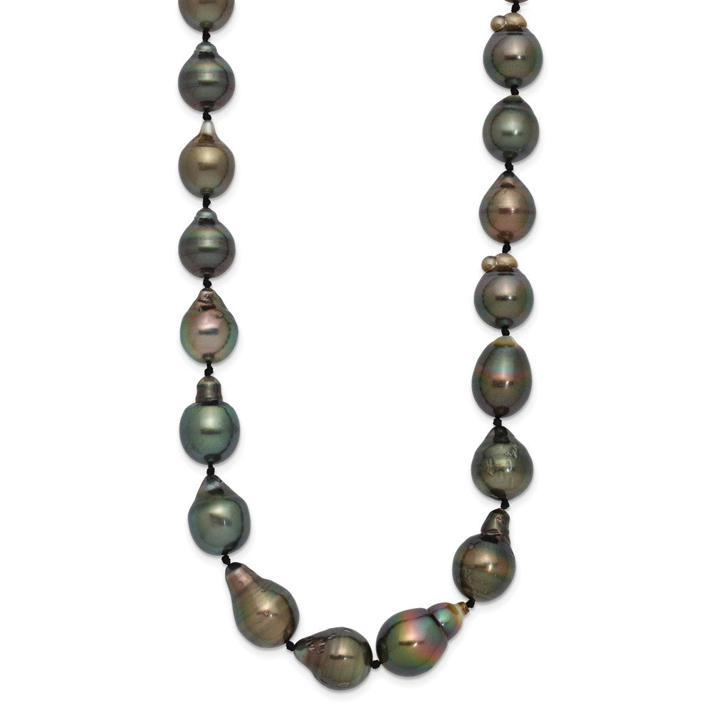 14K White Gold 8-11mm Black Baroque Tahitian Saltwater Cultured Pearl Graduated 18 Inch Necklace