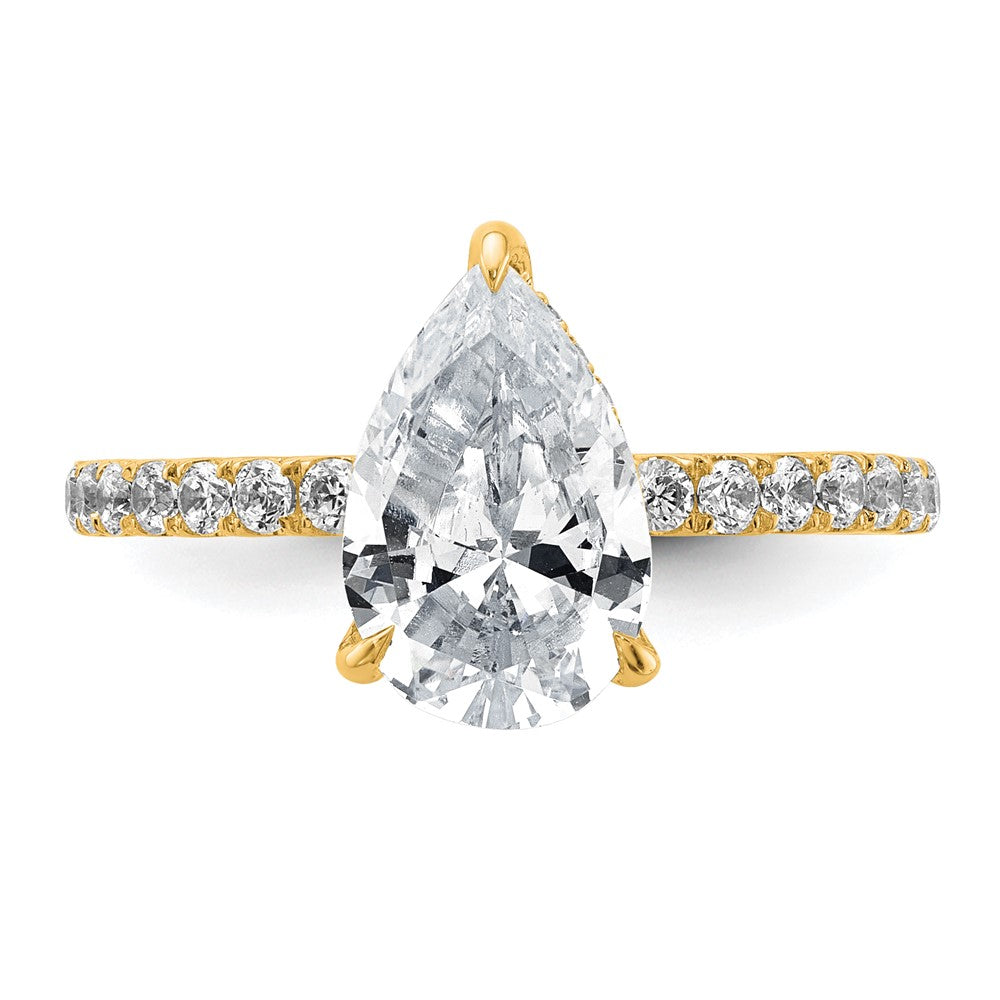 14K Yellow Gold 2 5/8 carat Certified Lab Grown Diamond VS/SI+ G+ Pear Complete Solitaire with Flair Engagement Ring
