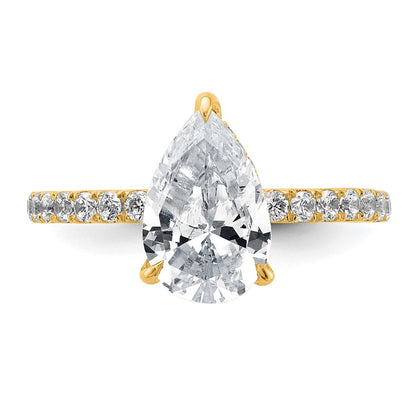 14K Yellow Gold 2 5/8 carat Certified Lab Grown Diamond VS/SI+ G+ Pear Complete Solitaire with Flair Engagement Ring