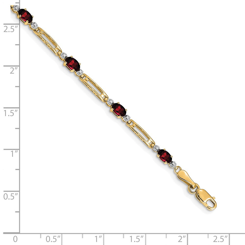 14K Yellow Gold Complete Diamond and Oval Garnet Fancy Link 7 Inch Bracelet