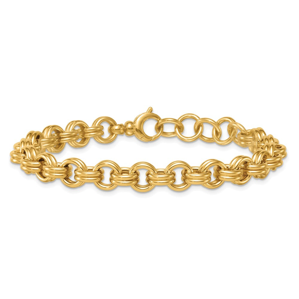 14K Yellow Gold Polished 8.5mm Lightweight Double Link Cable 7.5 Inch Bracelet Plus 0.75 Inch Extender