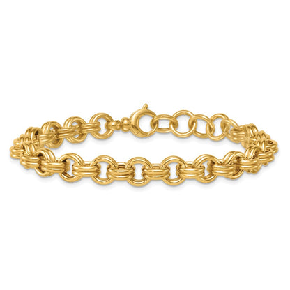 14K Yellow Gold Polished 8.5mm Lightweight Double Link Cable 7.5 Inch Bracelet Plus 0.75 Inch Extender