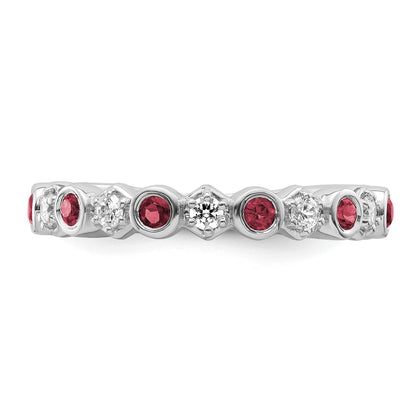 14K White Gold Polished Diamond and Ruby Fashion Ring