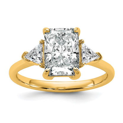 14K Yellow Gold 2 1/2 carat Certified Lab Grown Diamond VS+ F+ Radiant and Triangle Complete Three Stone Engagement Ring