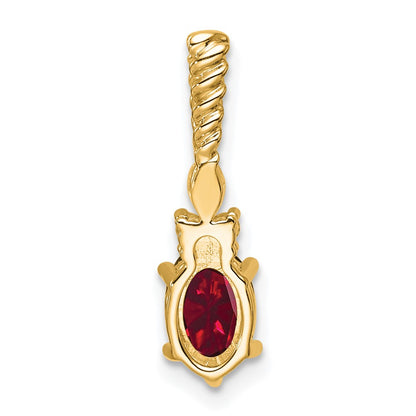 14K Yellow Gold Diamond and 7x5 Oval July/Lab Created Ruby Twisted Chain Slide
