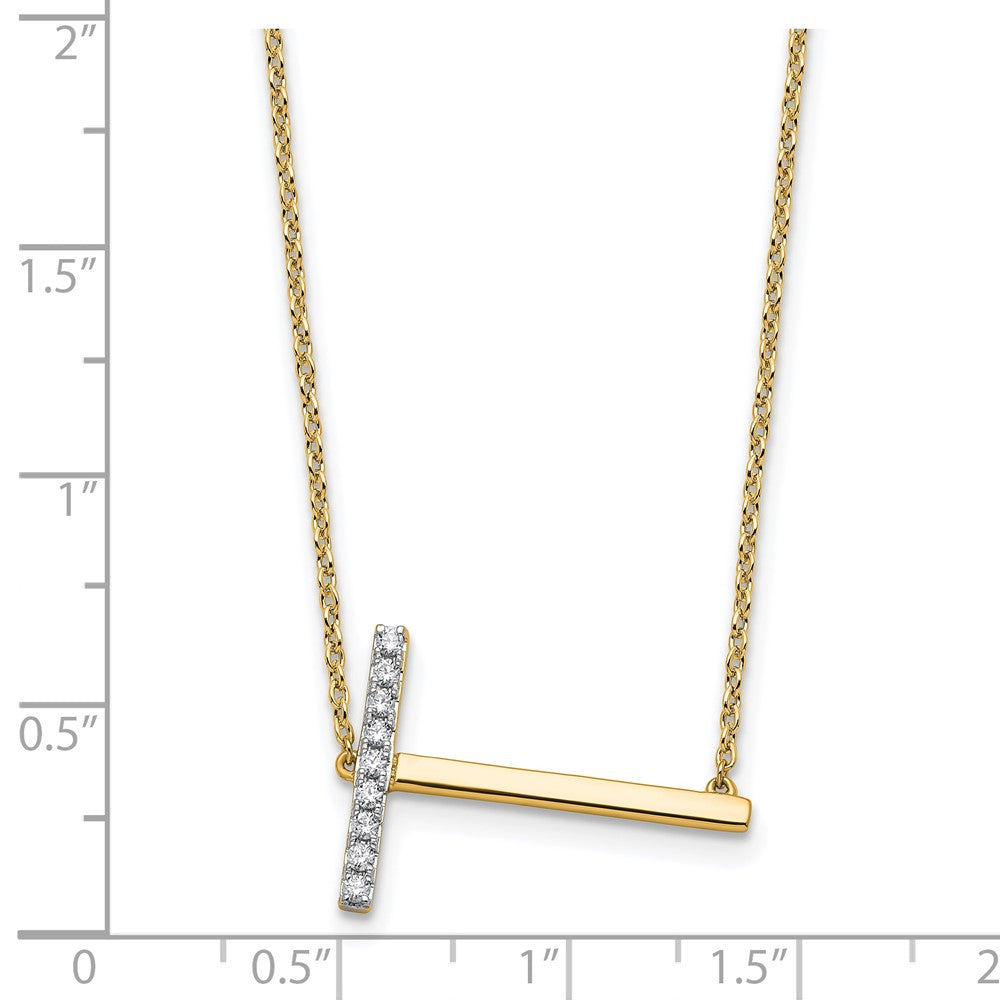 14K Yellow Gold Sideways Diamond Initial T 18 Inch Necklace