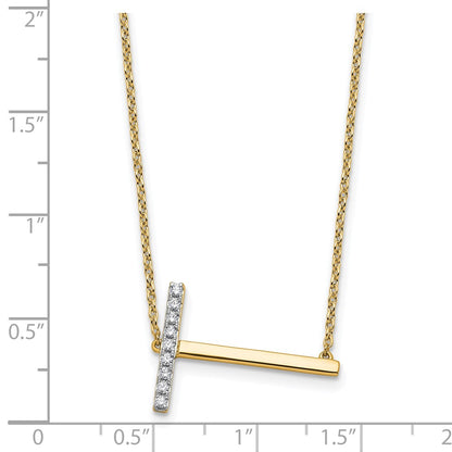14K Yellow Gold Sideways Diamond Initial T 18 Inch Necklace