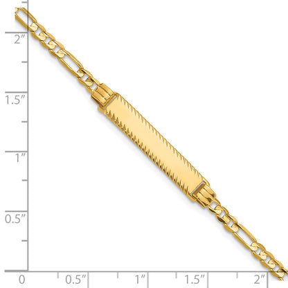 14K Yellow Gold Polished Solid Chain/Solid Plate 3.0mm Figaro Link Diamond-cut 27x5.5mm Plate 8 Inch ID Bracelet