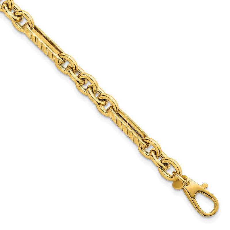 14K Yellow Gold Polished and Textured 4.9mm Oval and Round Link Chain Bracelet