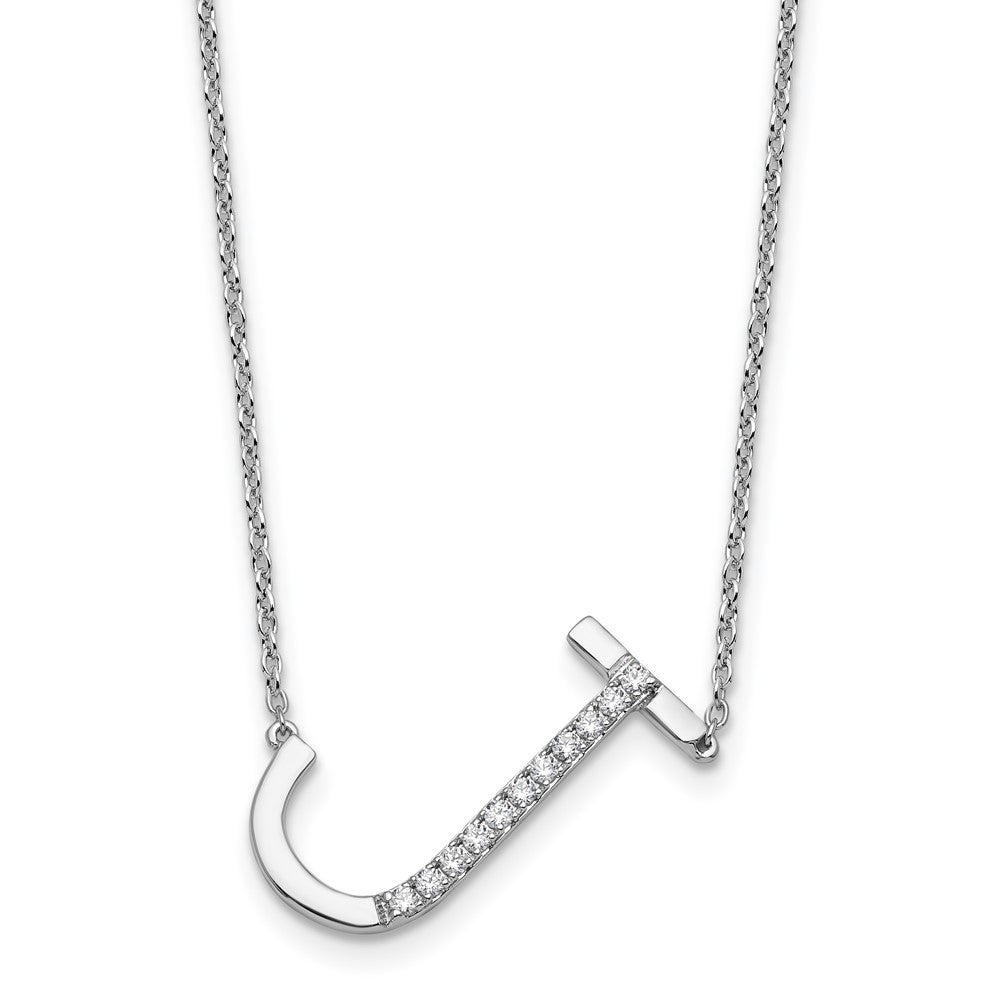 14K White Gold Sideways Diamond Initial J 18 Inch Necklace