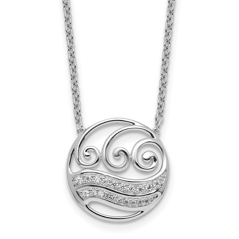 14K White Gold Polished 1/6 carat Diamond Circle with Waves 18 Inch Necklace
