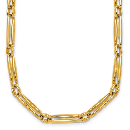 14K Yellow Gold Polished 5mm Fancy Long and Round Link 18 Inch Necklace