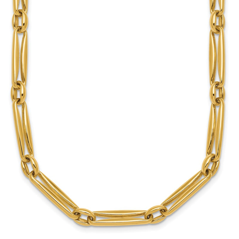 14K Yellow Gold Polished 5mm Fancy Long and Round Link 18 Inch Necklace