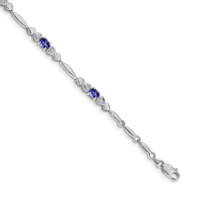 14K White Gold Complete Diamond and Oval Tanzanite Heart Design 7 Inch Bracelet
