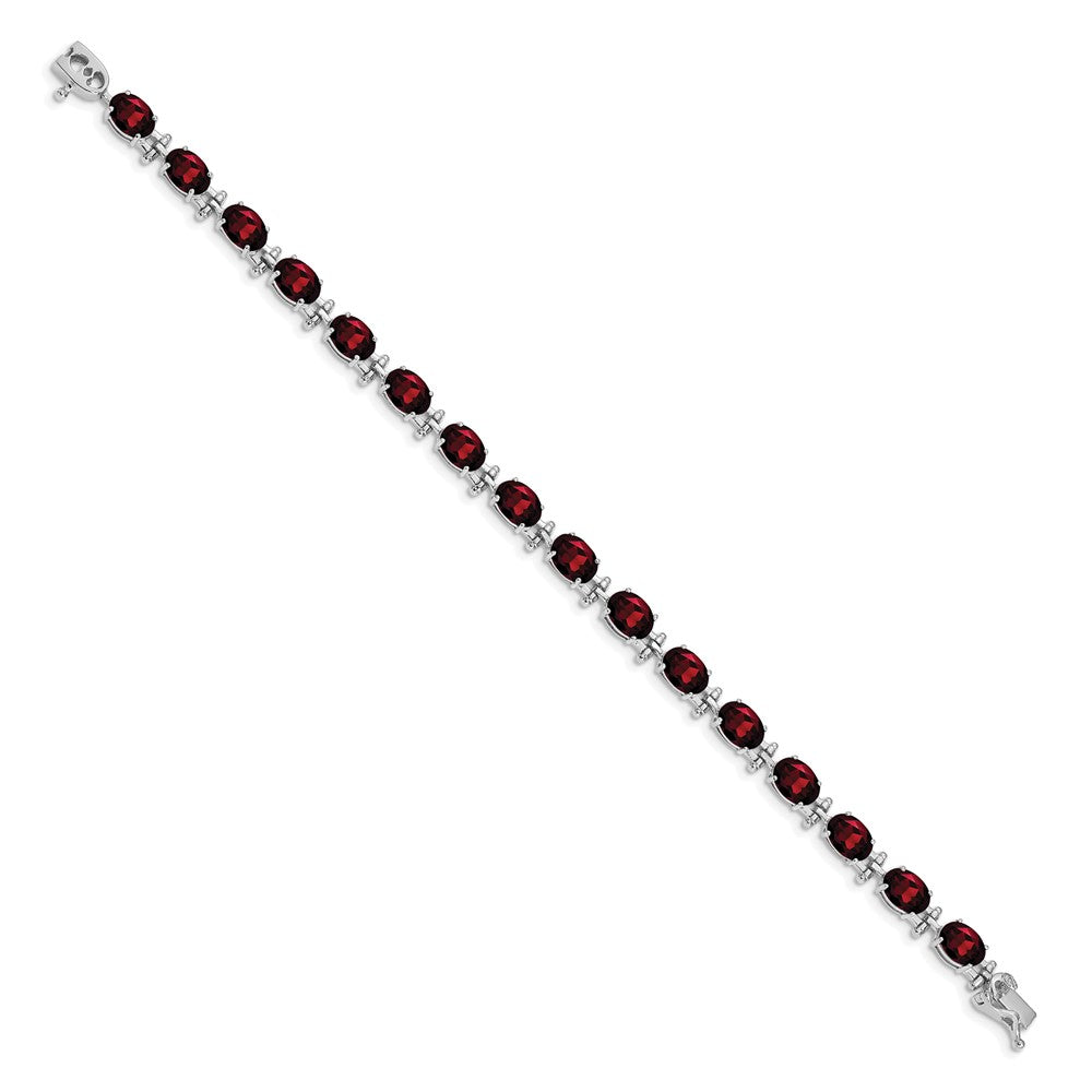 14K White Gold Complete Oval Garnet 7 Inch Bracelet