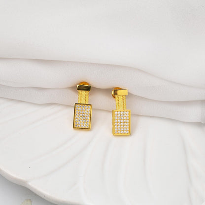 14K Yellow Gold Trabzon Mesh 3 Row Cubic Zirconia Earrings