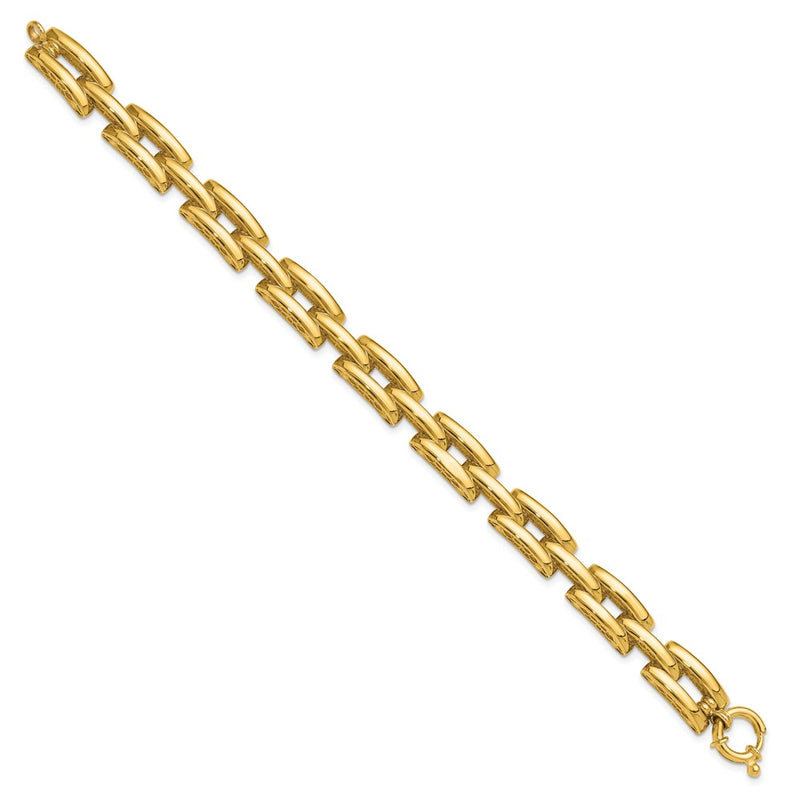 14K Yellow Gold Polished 8.9mm Fancy Square Link Chain Bracelet