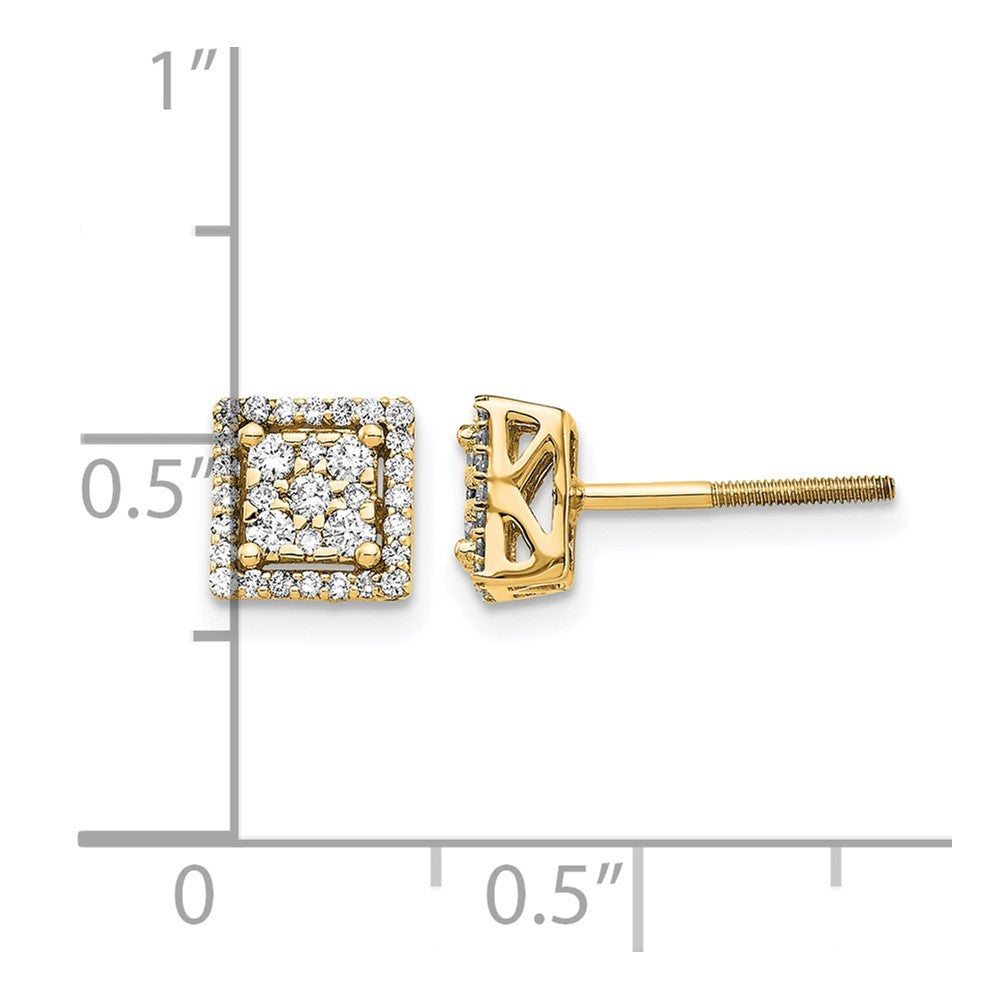 14K Yellow Gold 1/3 carat Diamond Cluster Square Screwback Post Earrings