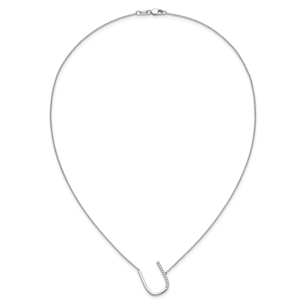 14K White Gold Sideways Diamond Initial U 18 Inch Necklace