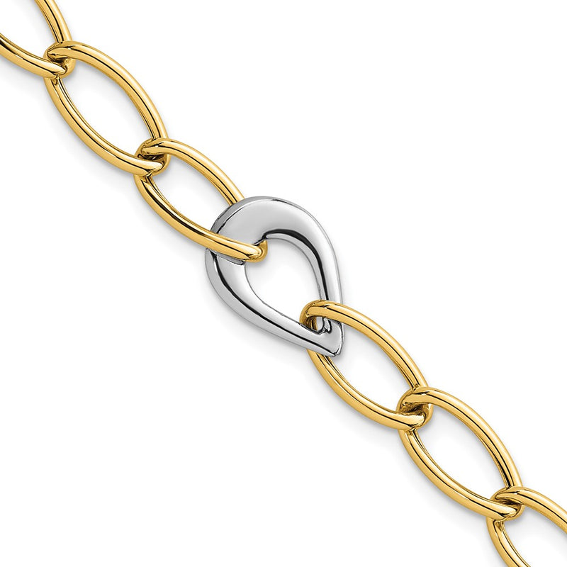 14K Two-Tone Gold Two Tone Polished 6.5mm Fancy Curb Link With Teardrop 7.75 Inch Bracelet