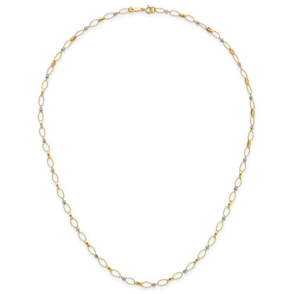 14K Two-Tone Gold Two-tone Polished and Twisted Fancy Oval Links and Faceted Beads 18 Inch Necklace
