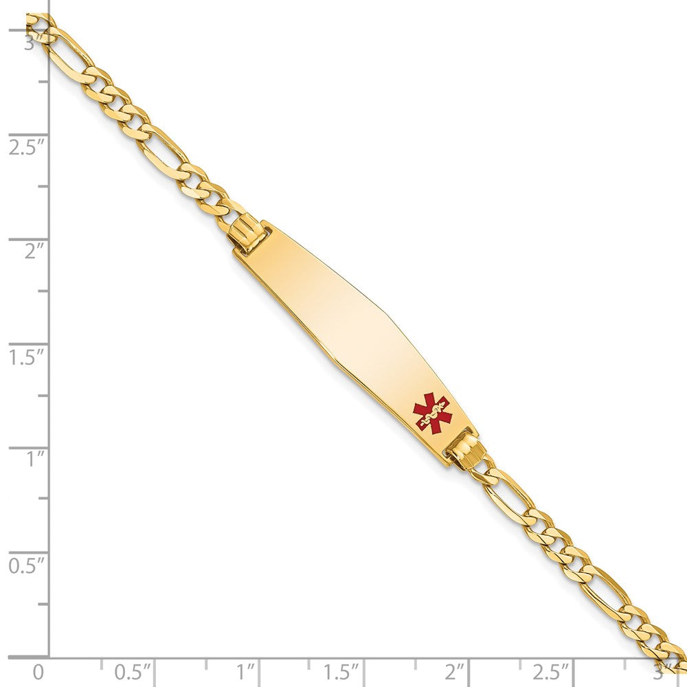 14K Yellow Gold Medical Solid Chain/Solid Plate Non-Enameled Soft Diamond Shape 33x8mm Off-Center Flat Figaro Link 7 Inch ID Bracelet
