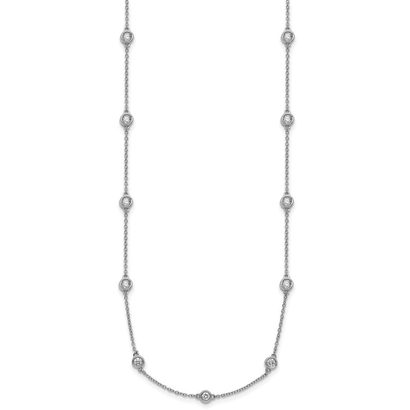 14K White Gold Complete 1 carat Bezel-set Diamond and Cable Chain 17-Station 18 Inch Necklace
