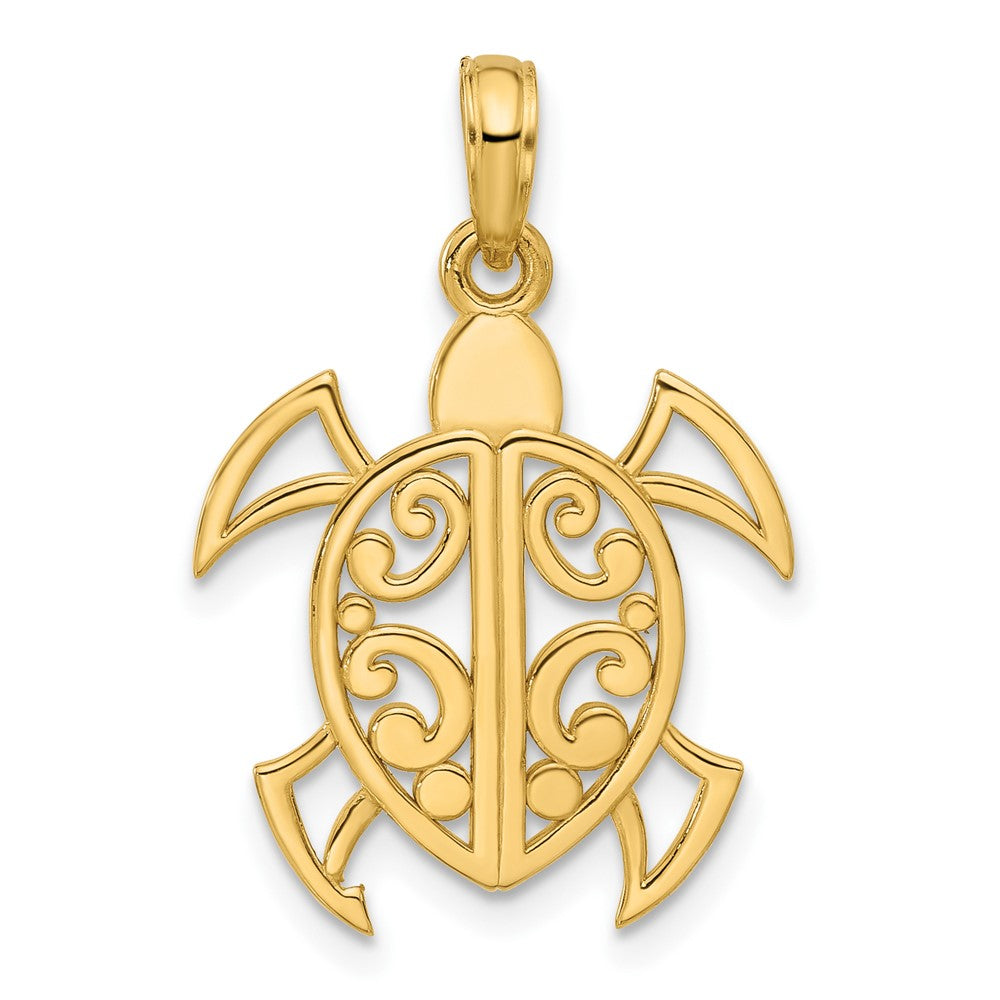 14K Yellow Gold Fancy Abstract Turtle Pendant