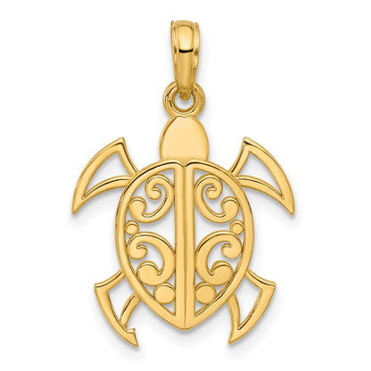 14K Yellow Gold Fancy Abstract Turtle Pendant