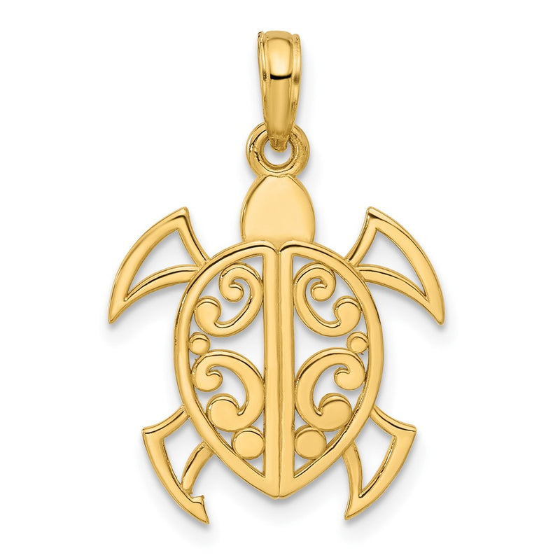 14K Yellow Gold Fancy Abstract Turtle Pendant