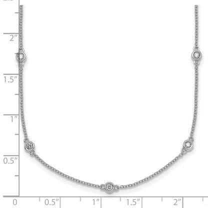 14K White Gold Complete 3/8 carat Bezel-set Diamond and Cable Chain 15-Station 18 Inch Necklace